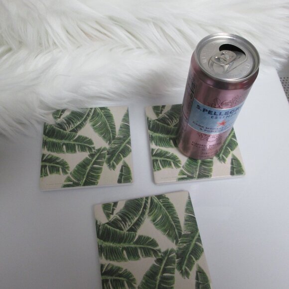 3 Pieces Palm Tree Themed Ceramic w /cork backs coasters macy's Cute!! - Picture 3 of 3